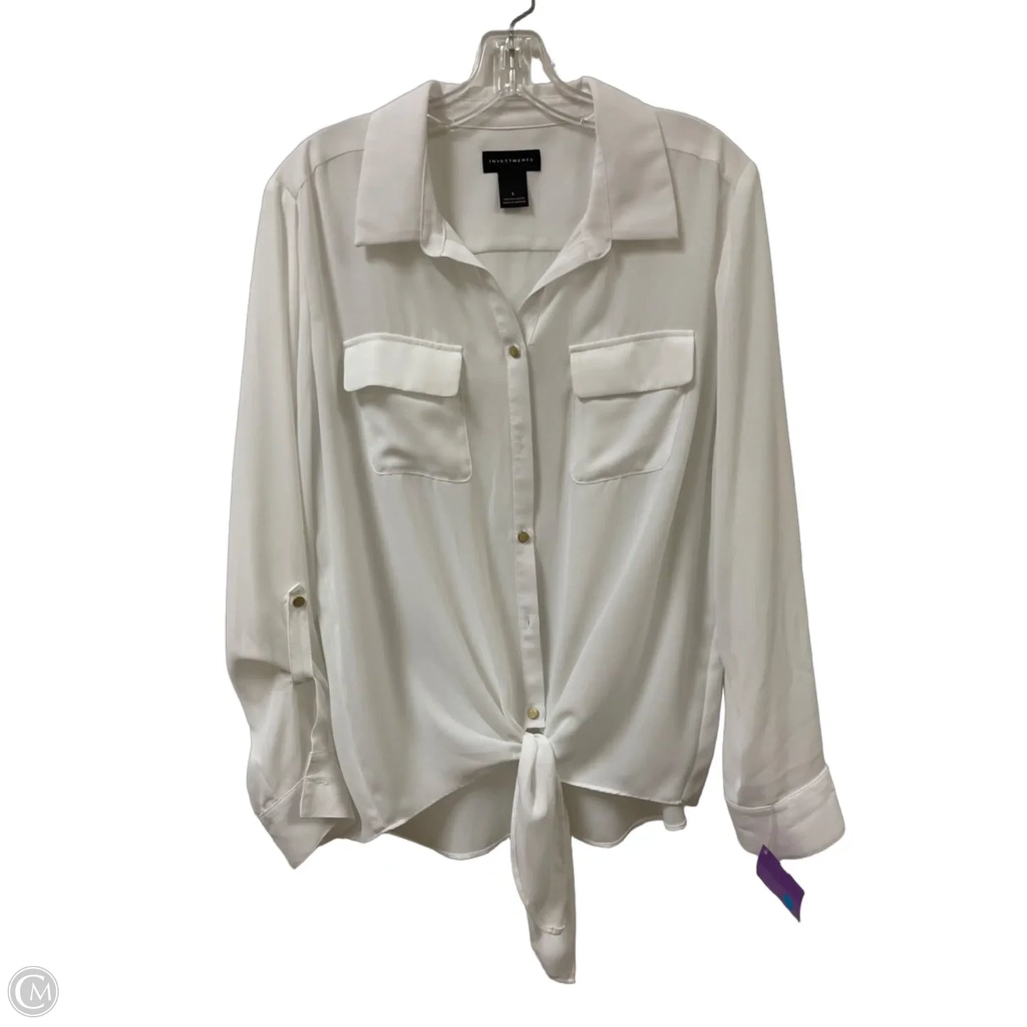 Blouse Long Sleeve By Investments In White, Size: L