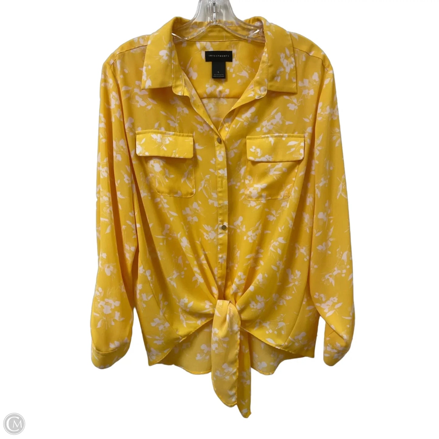 Blouse Long Sleeve By Investments In Yellow, Size: L