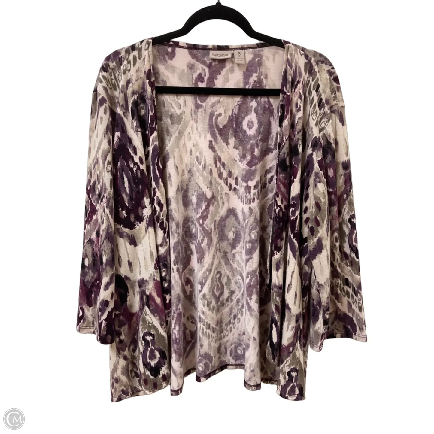 Sweater Cardigan By Chicos In Grey & Purple, Size: Xl