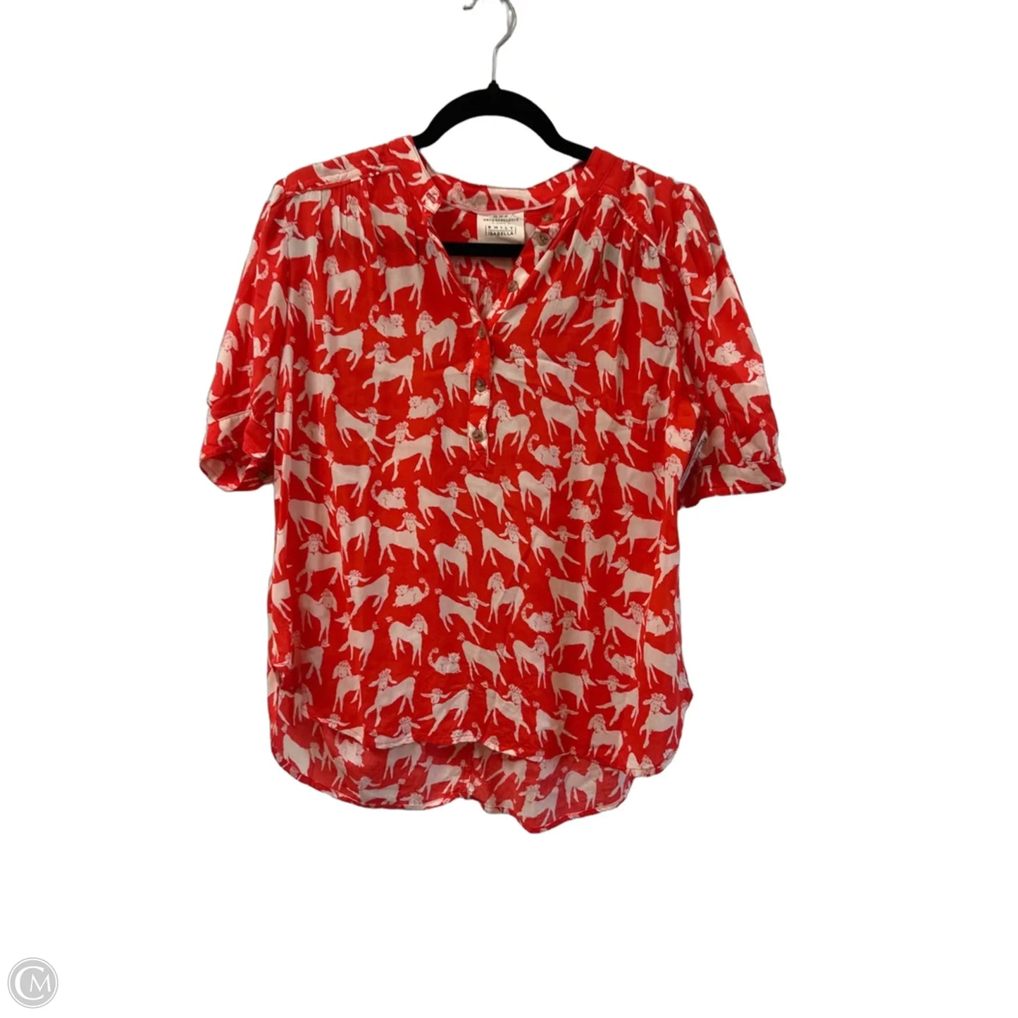 Top Short Sleeve By Anthropologie In Red & White, Size: S