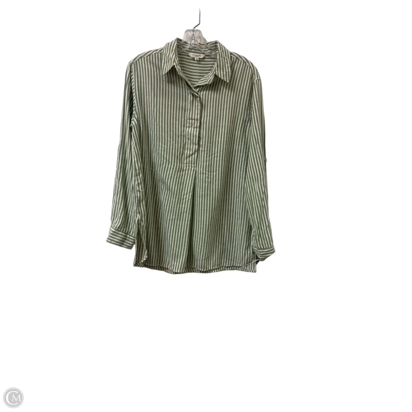 Blouse Long Sleeve By Max Studio In Green & White, Size: M