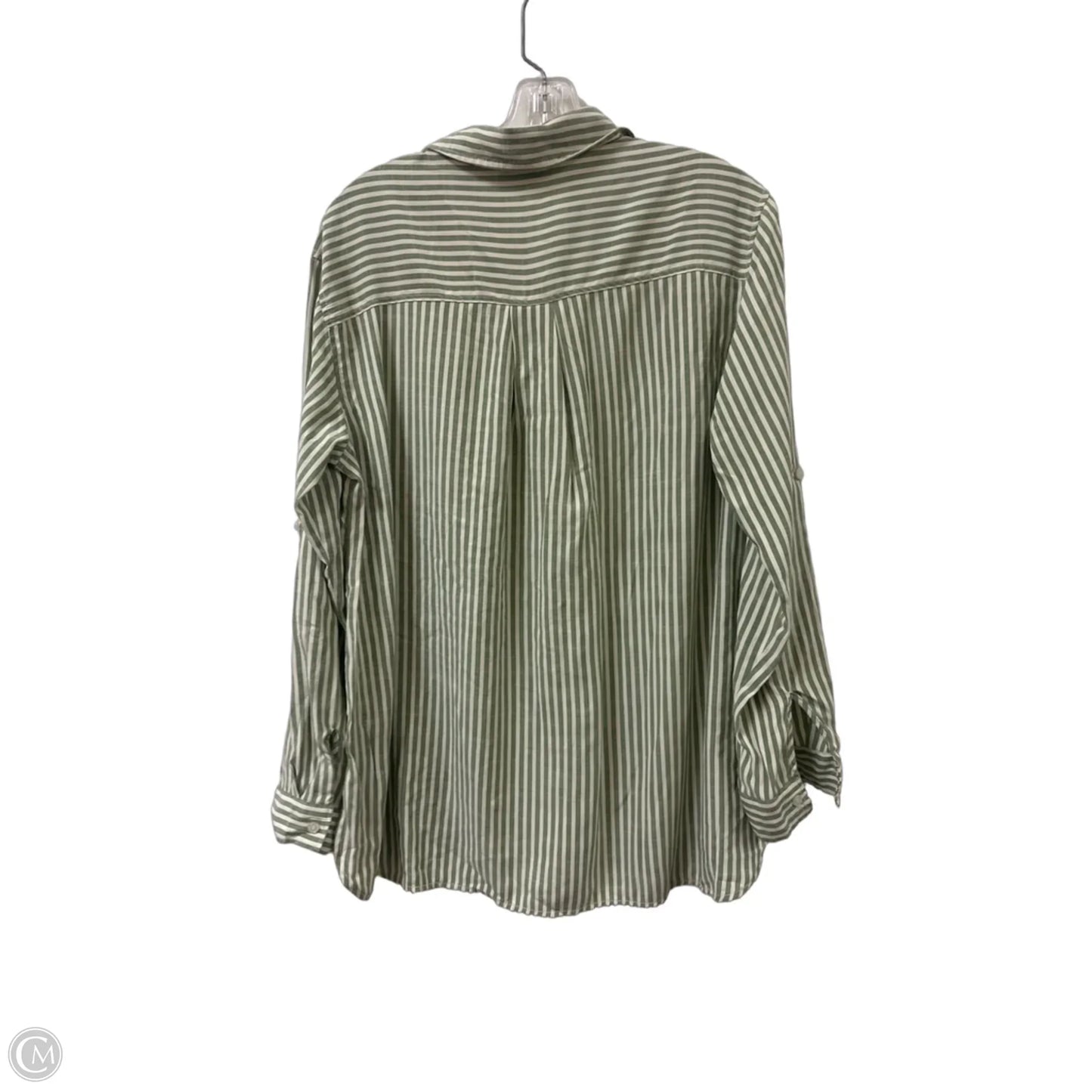 Blouse Long Sleeve By Max Studio In Green & White, Size: M