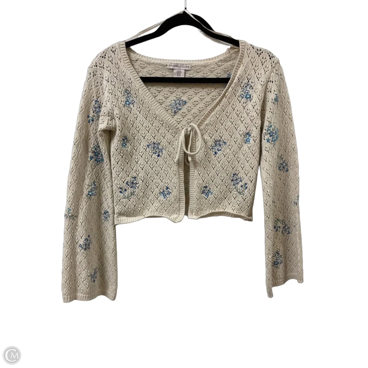 Sweater Cardigan By Sincerely Jules In Blue & Cream, Size: Xs