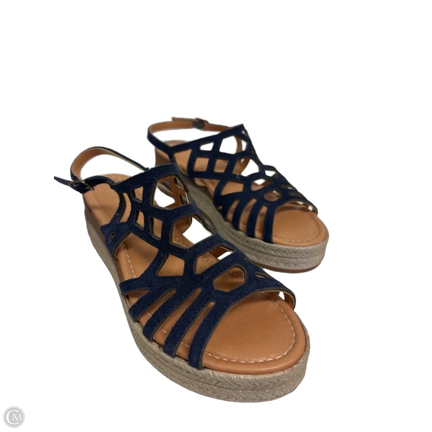 Sandals Heels Wedge By Clothes Mentor In Navy, Size: 7.5