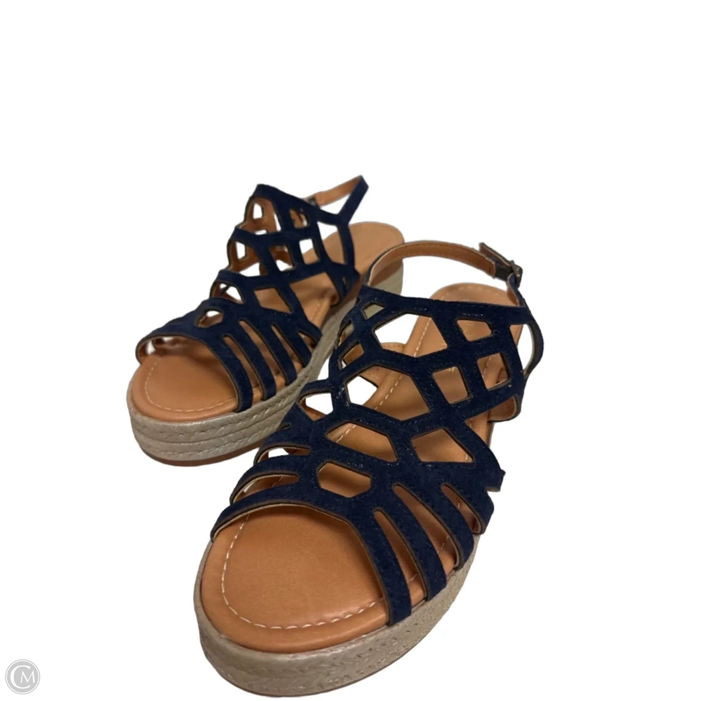 Sandals Heels Wedge By Clothes Mentor In Navy, Size: 7.5