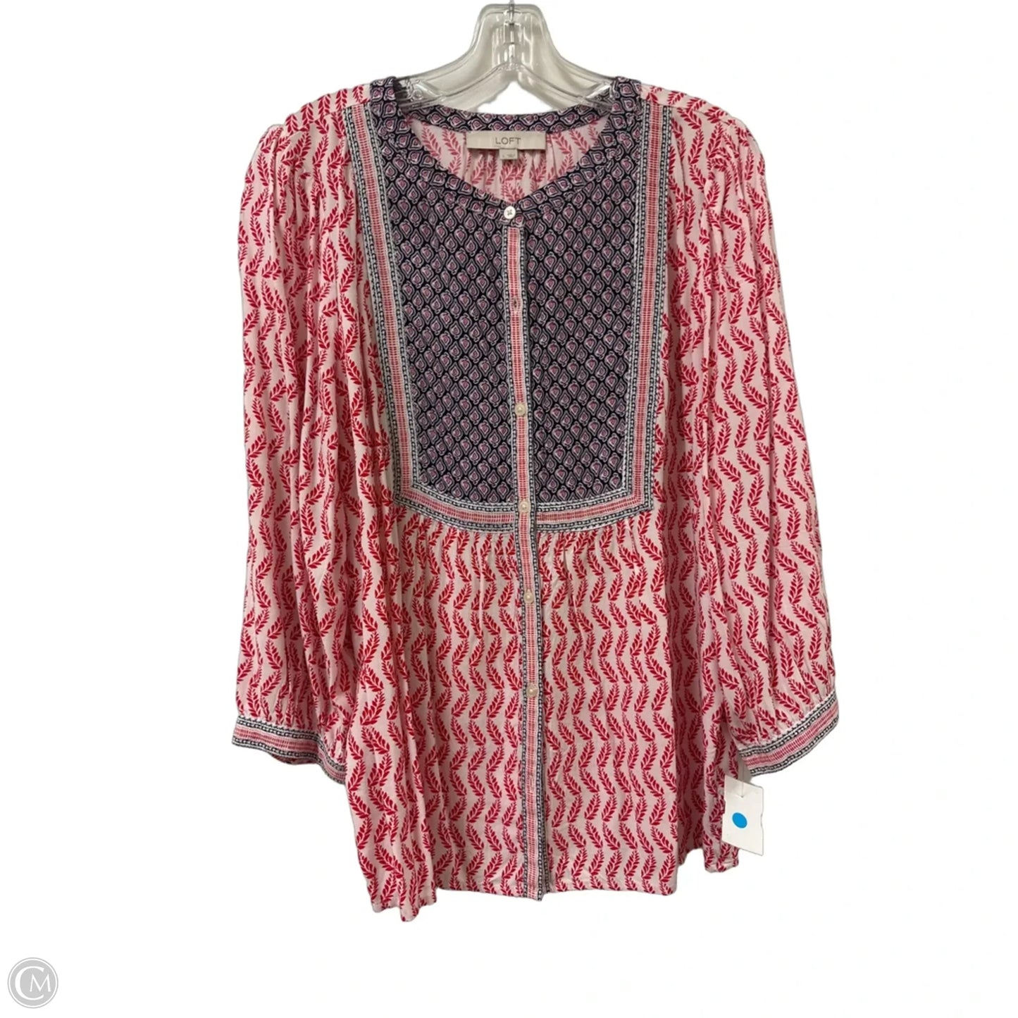 Blouse Long Sleeve By Loft In Red & White, Size: L