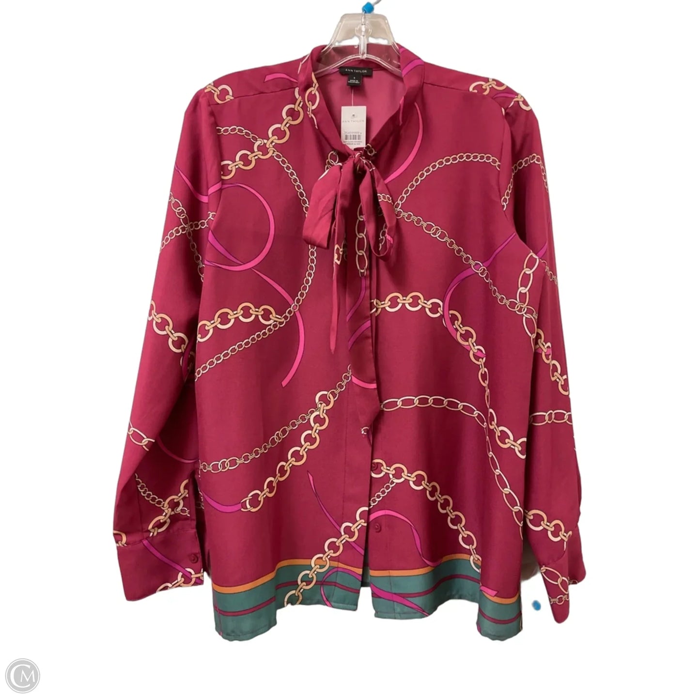 Blouse Long Sleeve By Ann Taylor In Green & Red, Size: S