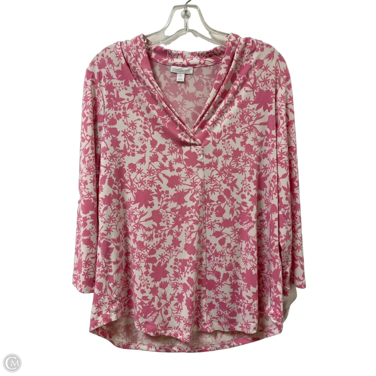 Top Long Sleeve By Charter Club In Pink & White, Size: M