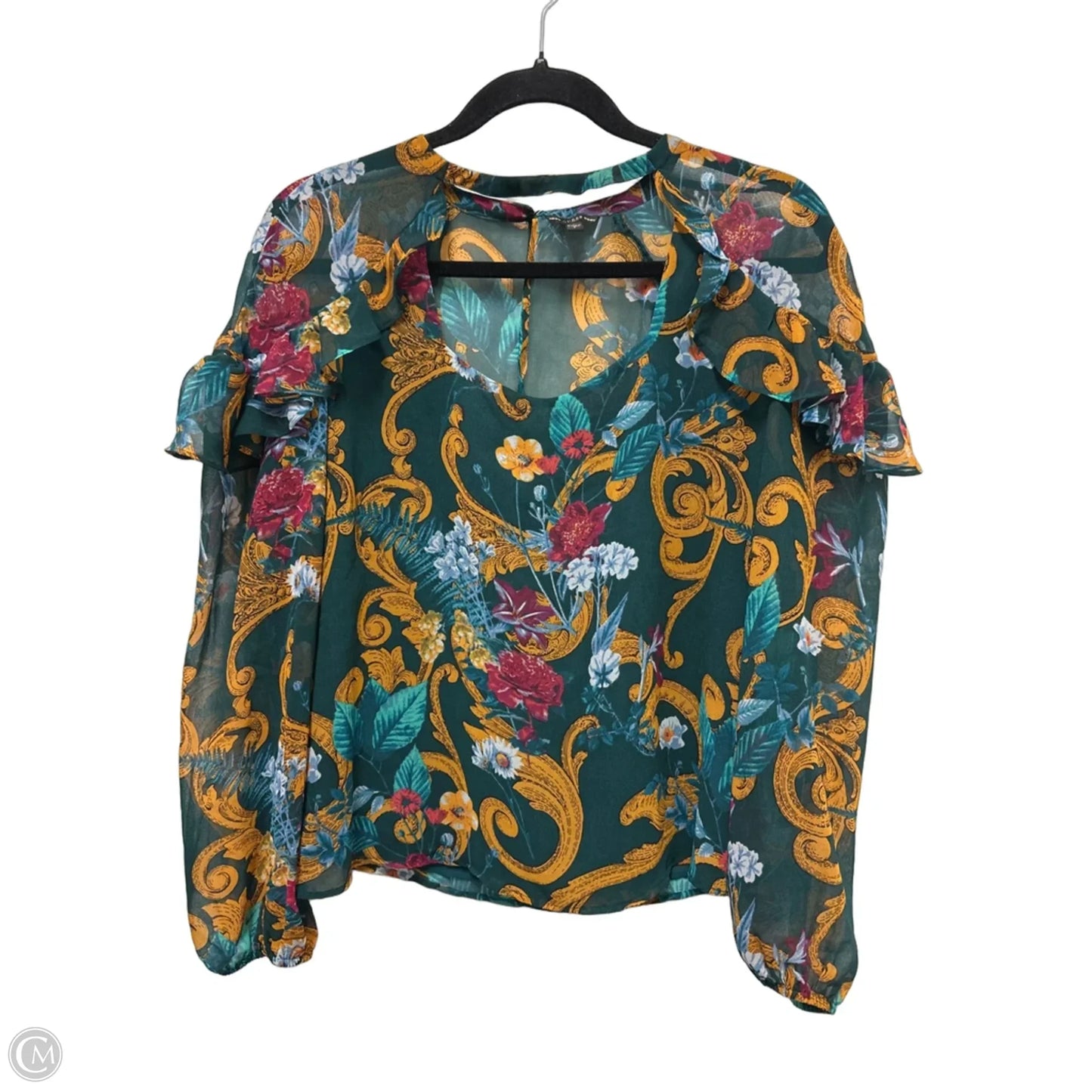 Top Long Sleeve By Guess In Green & Yellow, Size: S