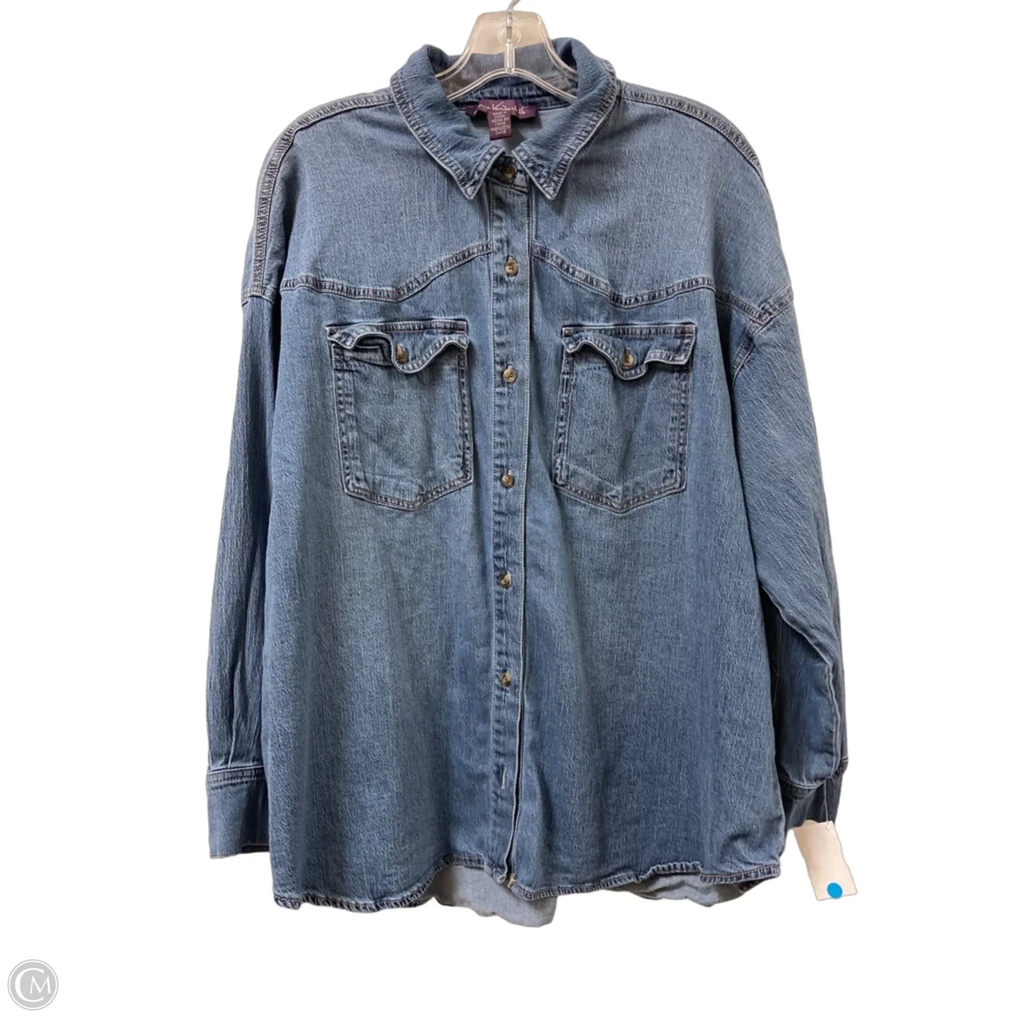 Blouse Long Sleeve By Gloria Vanderbilt In Blue Denim, Size: 1x