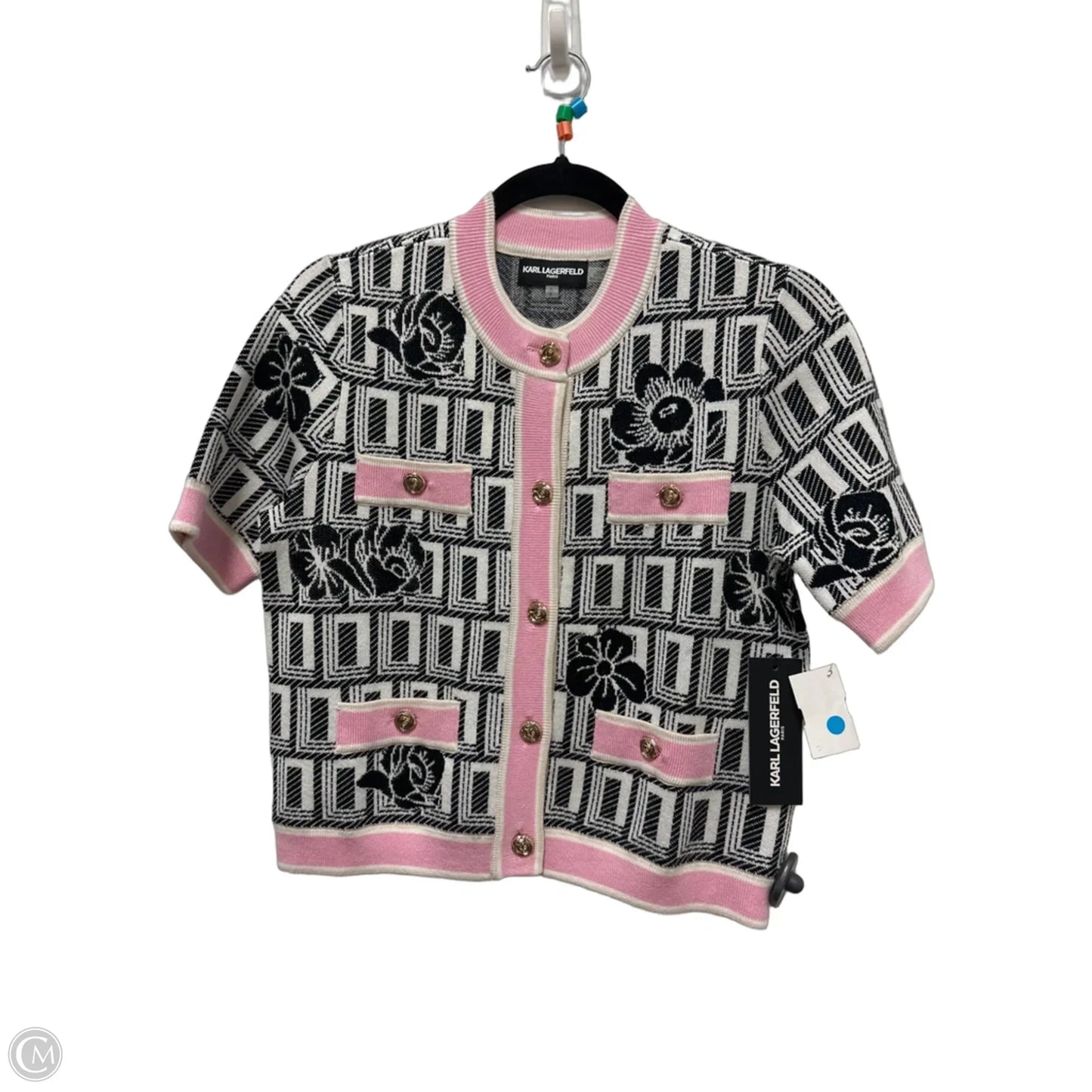 Sweatshirt Designer By Karl Lagerfeld In Black & Pink, Size: S