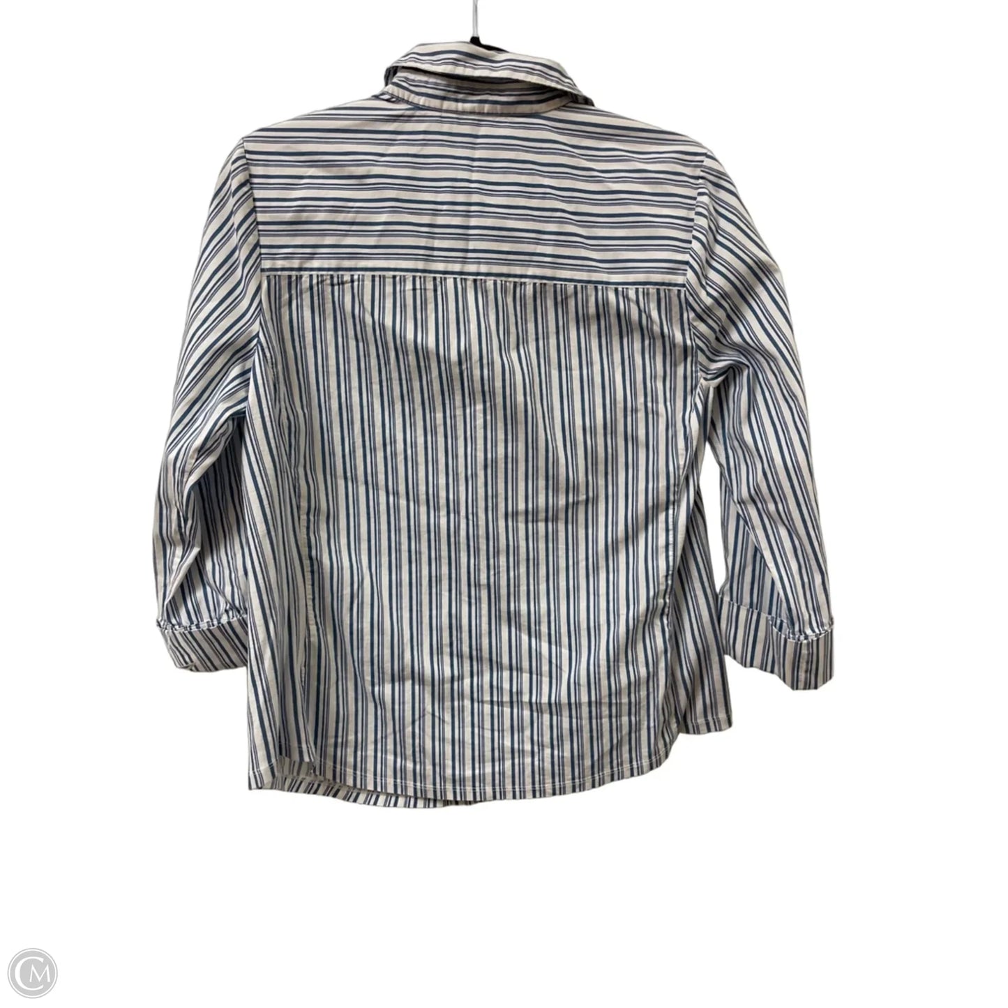 Blouse Long Sleeve By Emily Daniels In Blue & White, Size: M