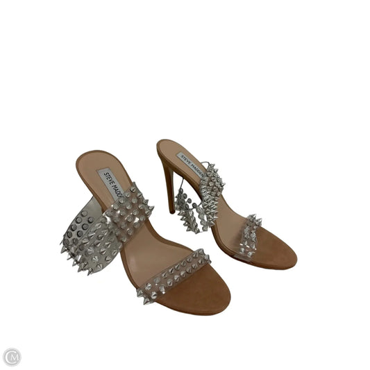 Sandals Heels Stiletto By Steve Madden In Silver, Size: 8