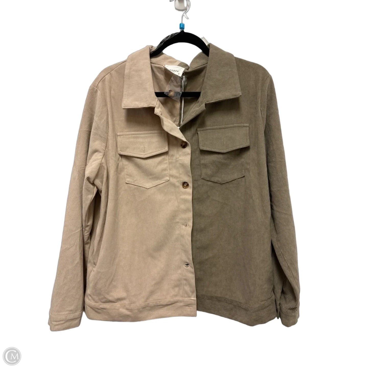Jacket Shirt By Andree By Unit In Cream & Green, Size: L