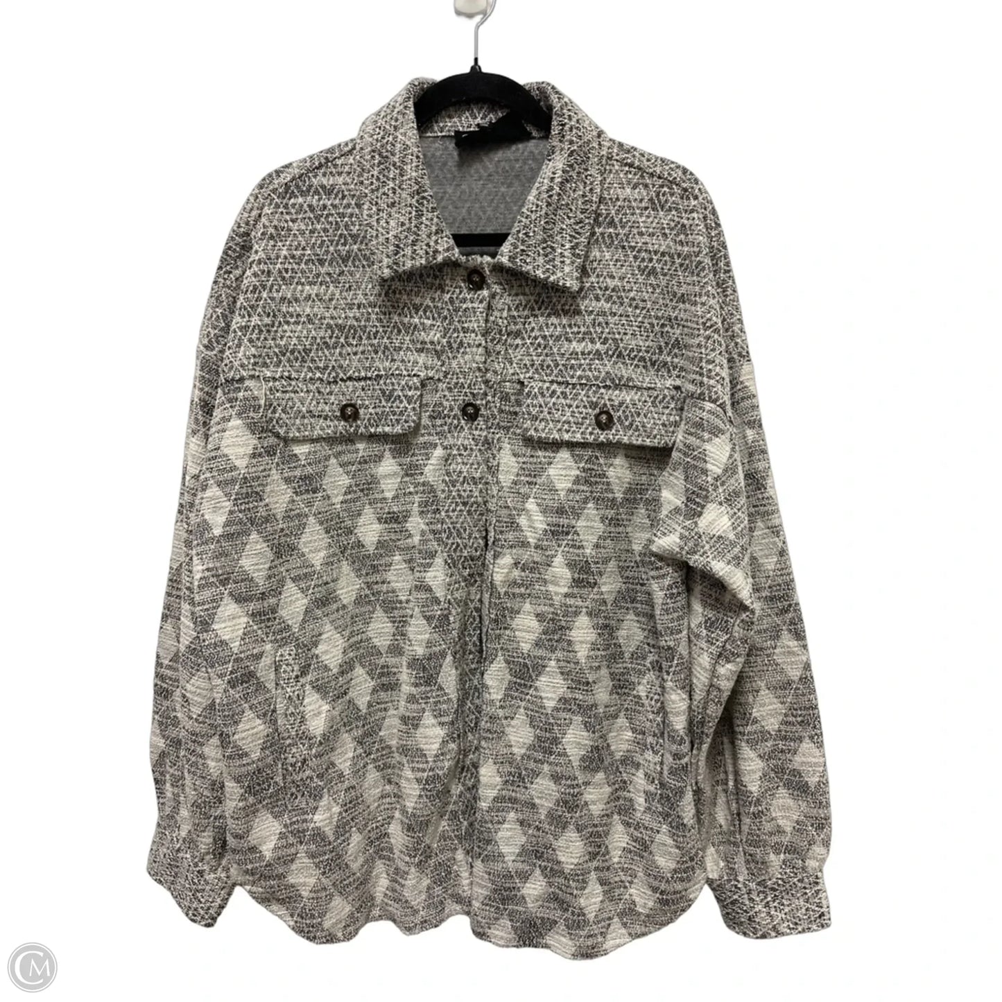 Jacket Shirt By White Birch In Grey & White, Size: L