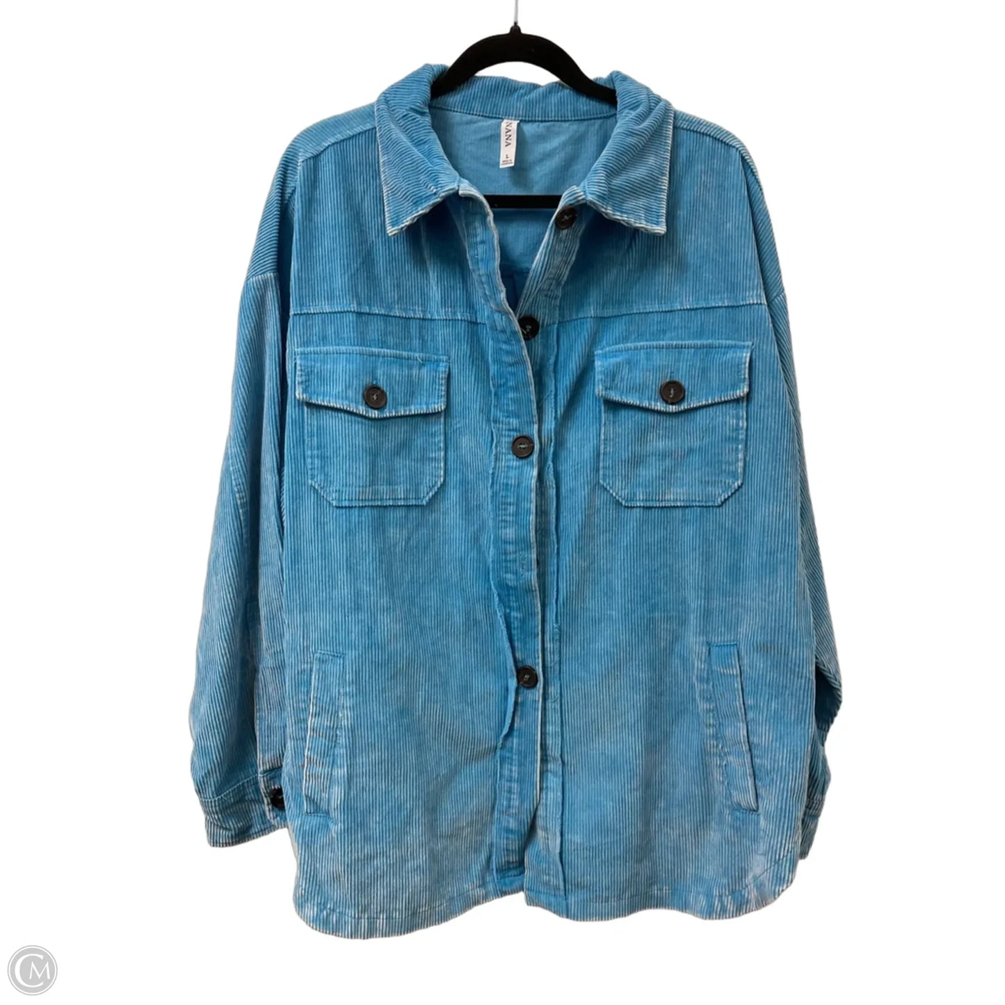 Jacket Shirt By Zenana In Blue, Size: L