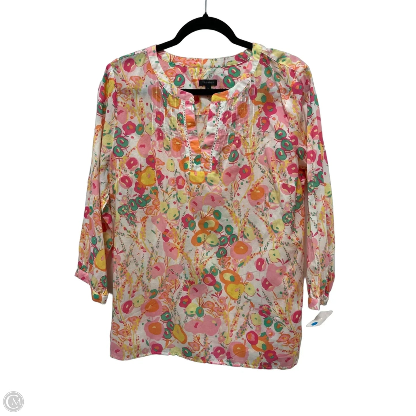 Top Long Sleeve By Talbots In Pink & Yellow, Size: L