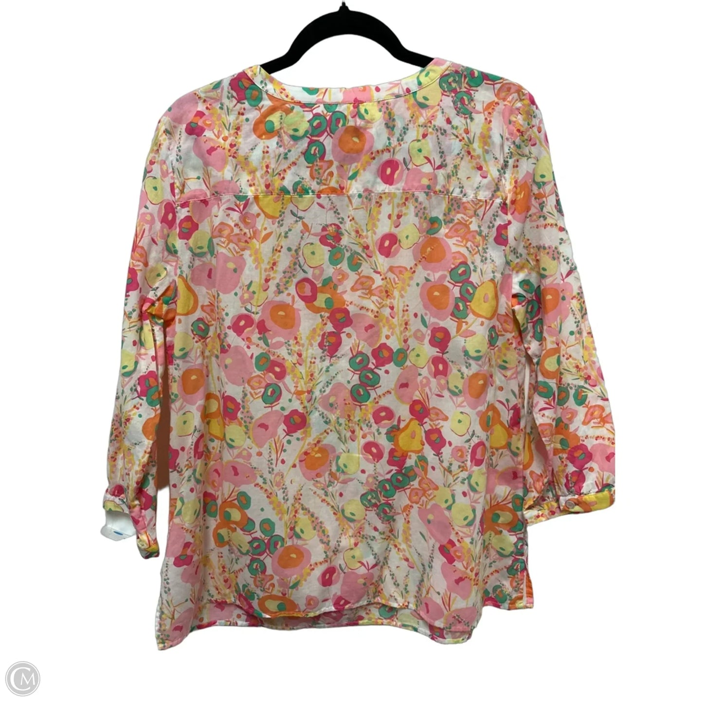 Top Long Sleeve By Talbots In Pink & Yellow, Size: L