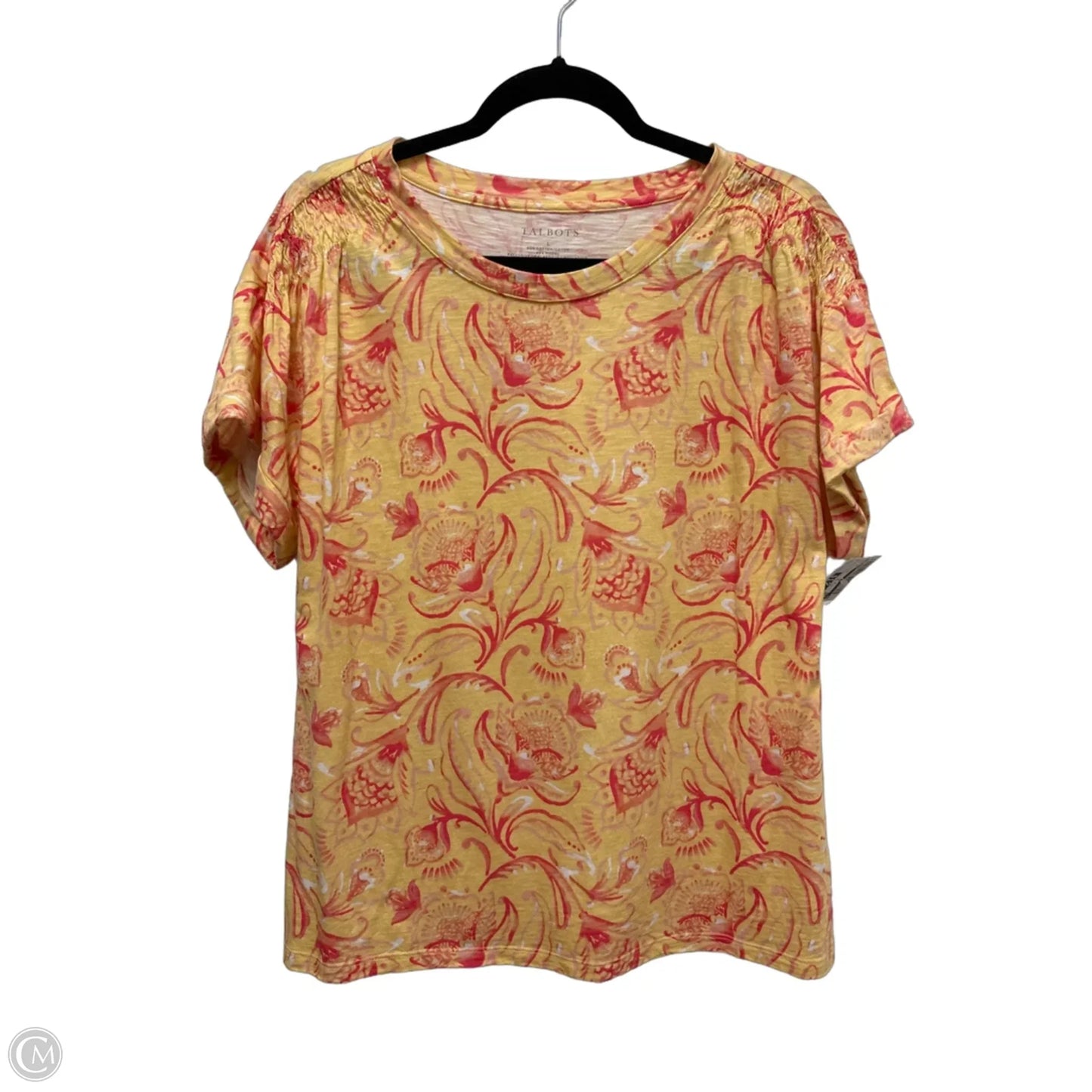 Top Short Sleeve By Talbots In Red & Yellow, Size: L