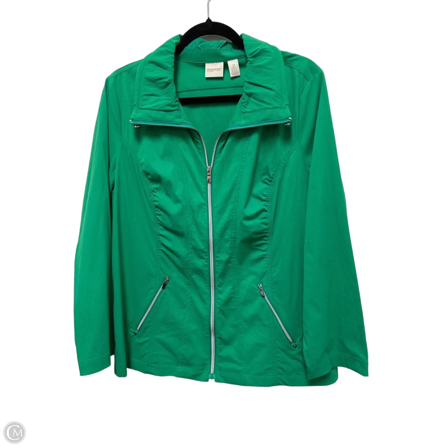 Jacket Windbreaker By Chicos In Green, Size: L