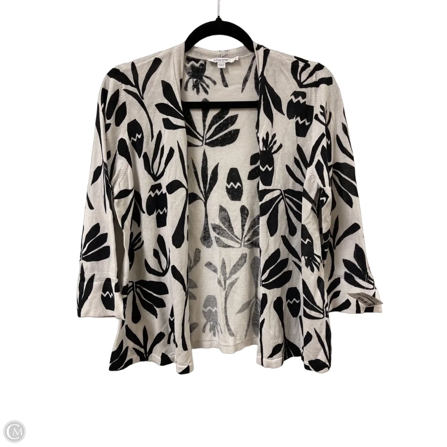 Sweater Cardigan By Chicos In Black & White, Size: M