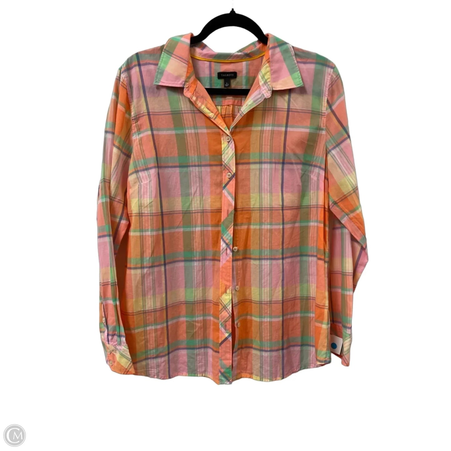 Blouse Long Sleeve By Talbots In Plaid Pattern, Size: L