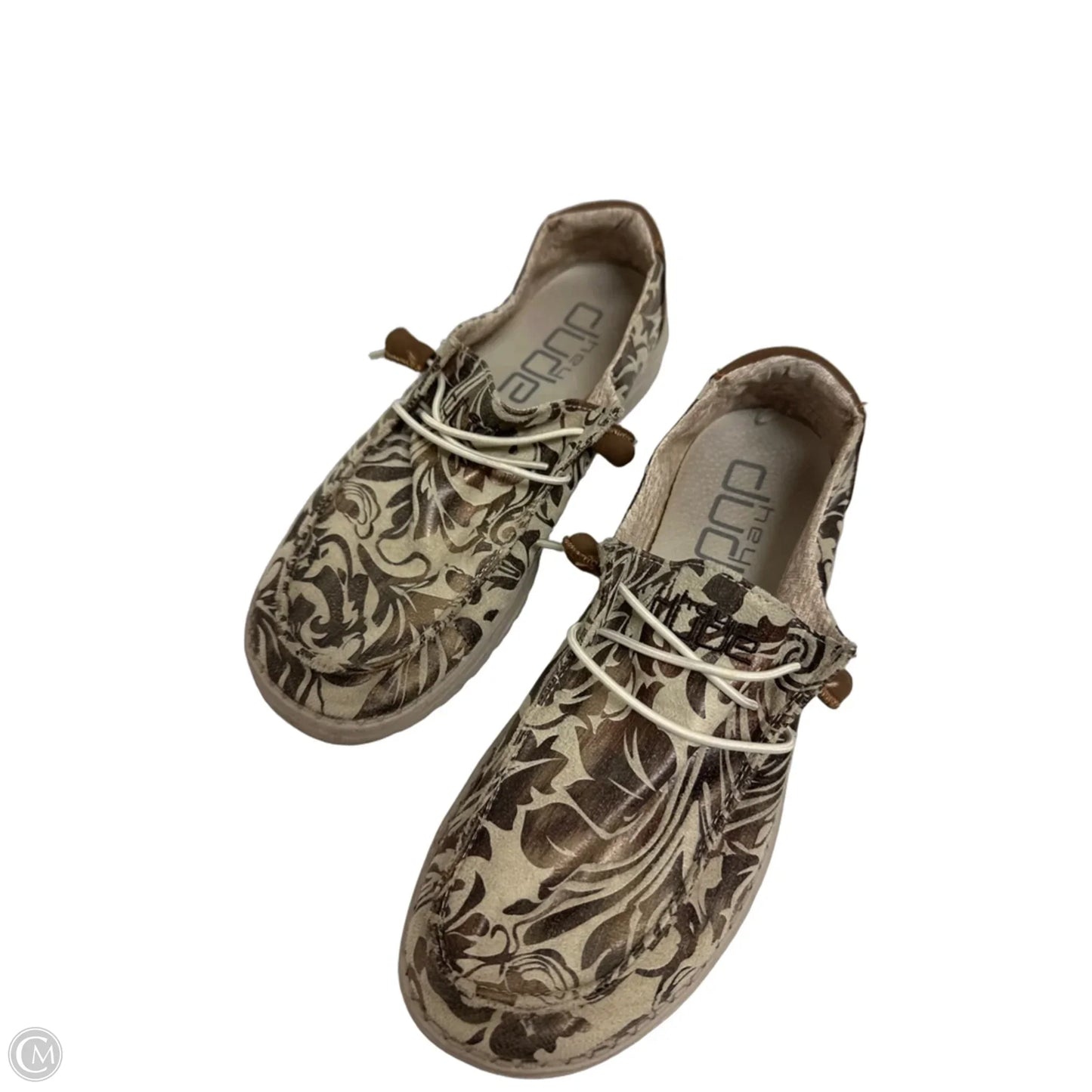 Shoes Flats By Hey Dude In Brown & Cream, Size: 8