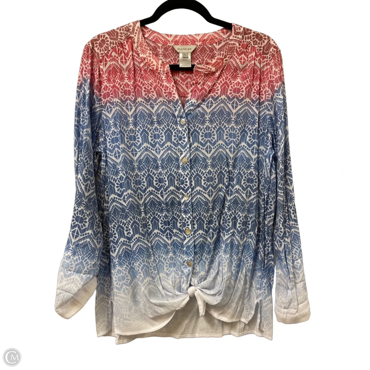 Blouse Long Sleeve By Multiples In Red & White, Size: L