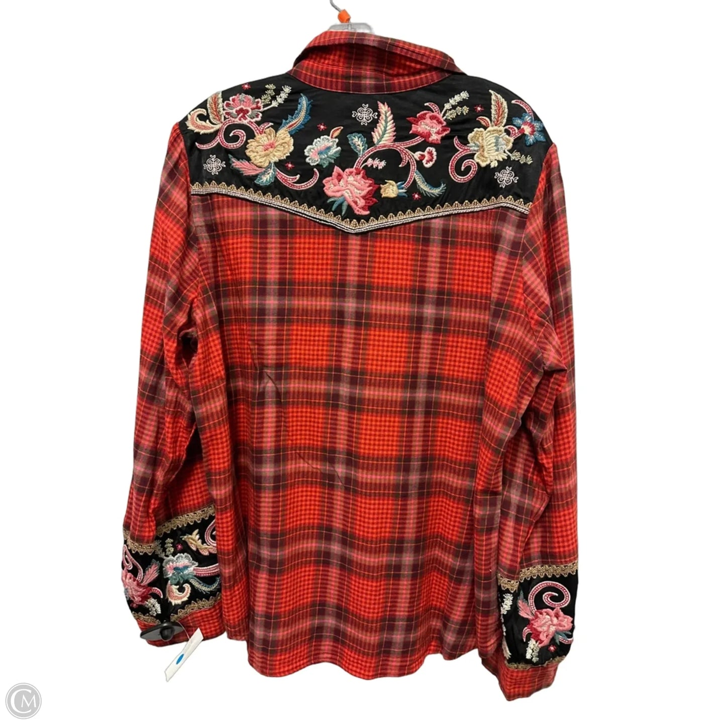 Blouse Designer By Johnny Was In Black & Red, Size: Xl