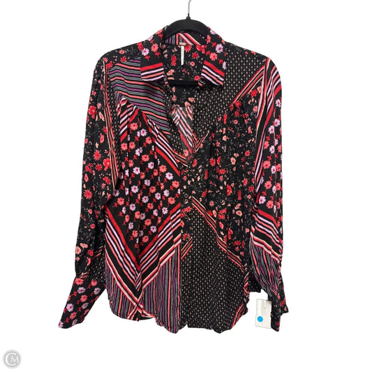 Blouse Long Sleeve By Free People In Black & Red, Size: S