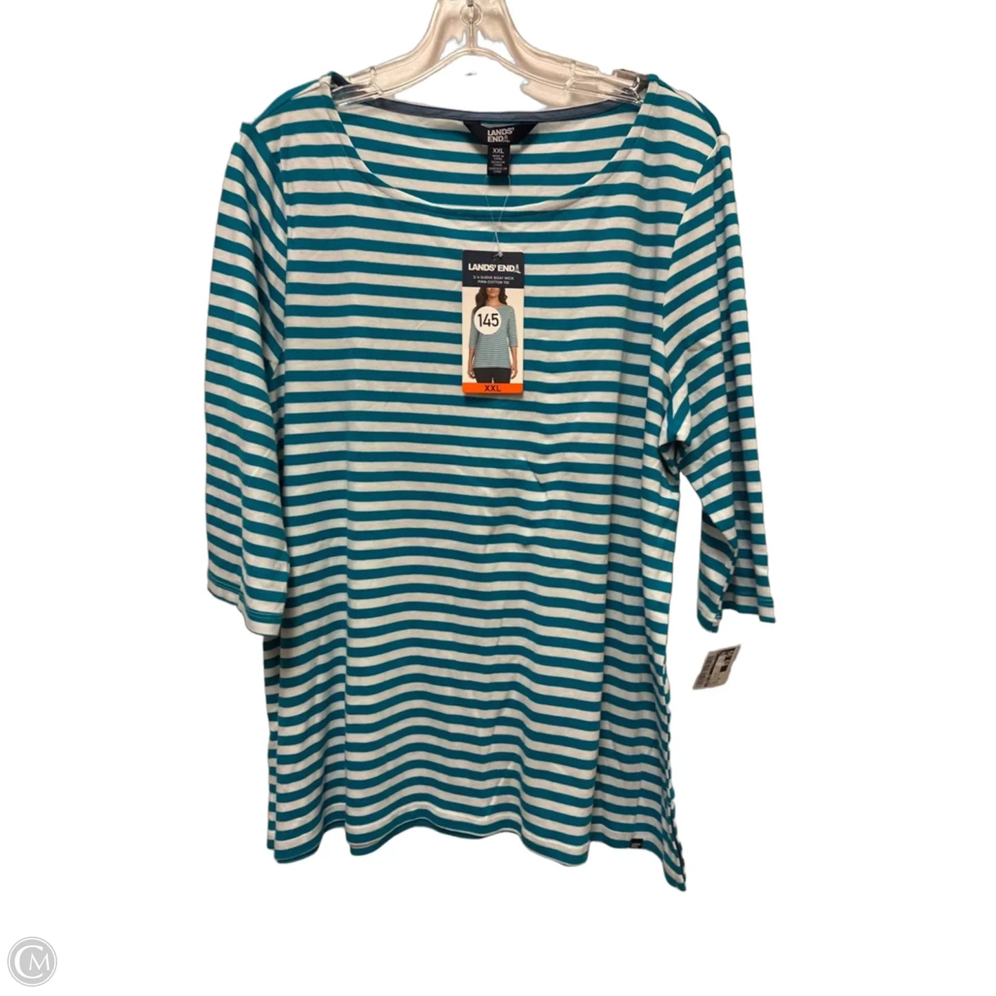 Top Long Sleeve By Lands End In Blue & White, Size: 1x