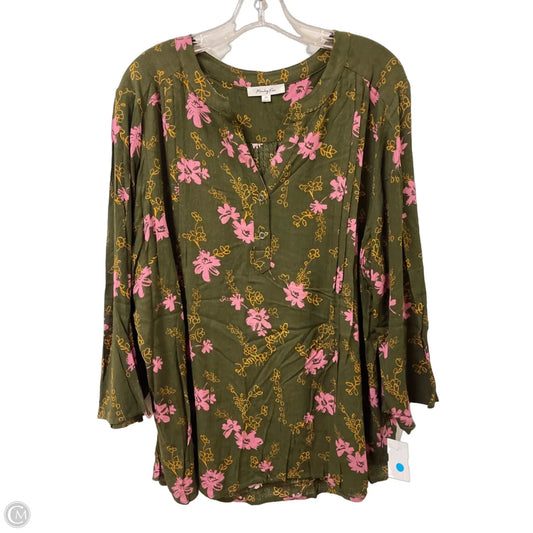 Top Long Sleeve By Monday Fun In Green & Pink, Size: 2x