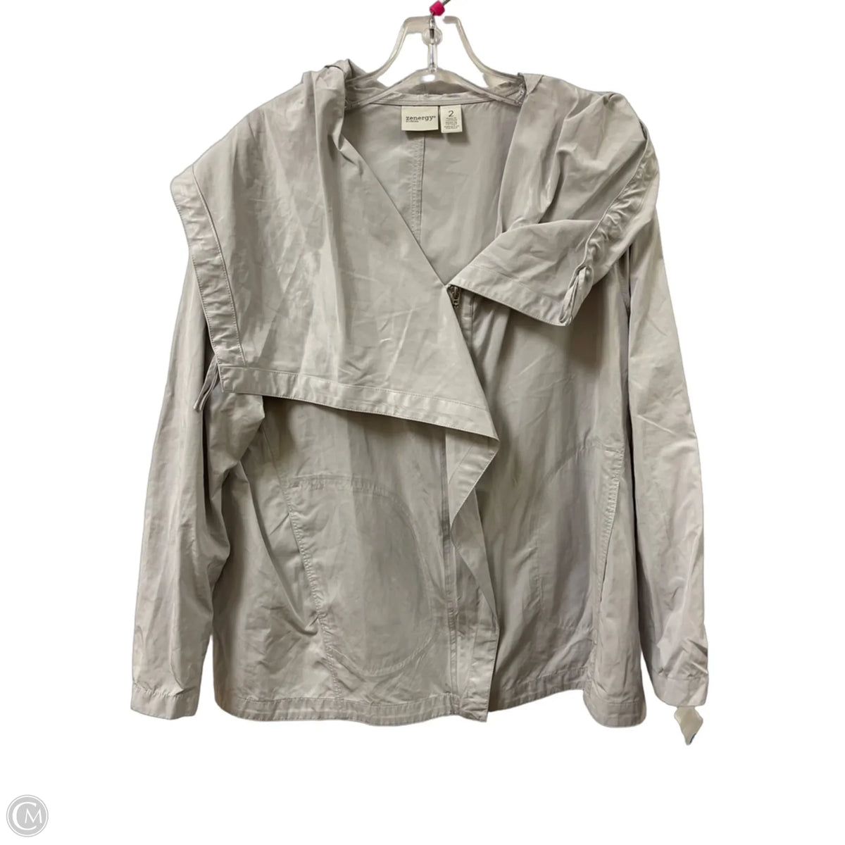 Jacket Windbreaker By Chicos In Grey, Size: L