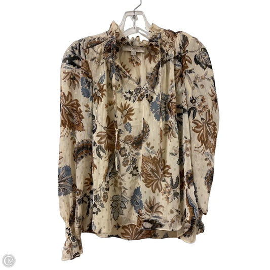 Top Long Sleeve By Loft In Blue & Cream, Size: S