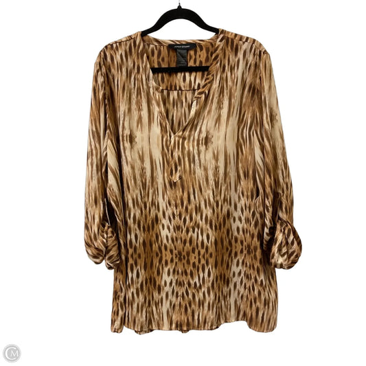 Top Long Sleeve By Ashley Stewart In Brown & Cream, Size: 2x