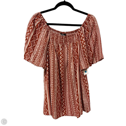 Top Short Sleeve By Bloomchic In Orange & White, Size: L