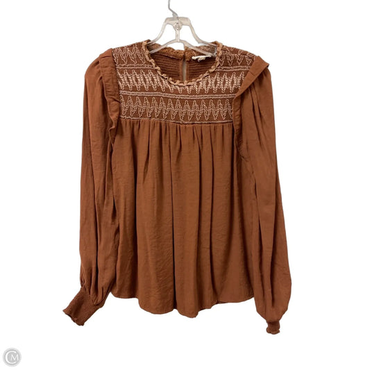 Top Long Sleeve By Blu Pepper In Brown, Size: S