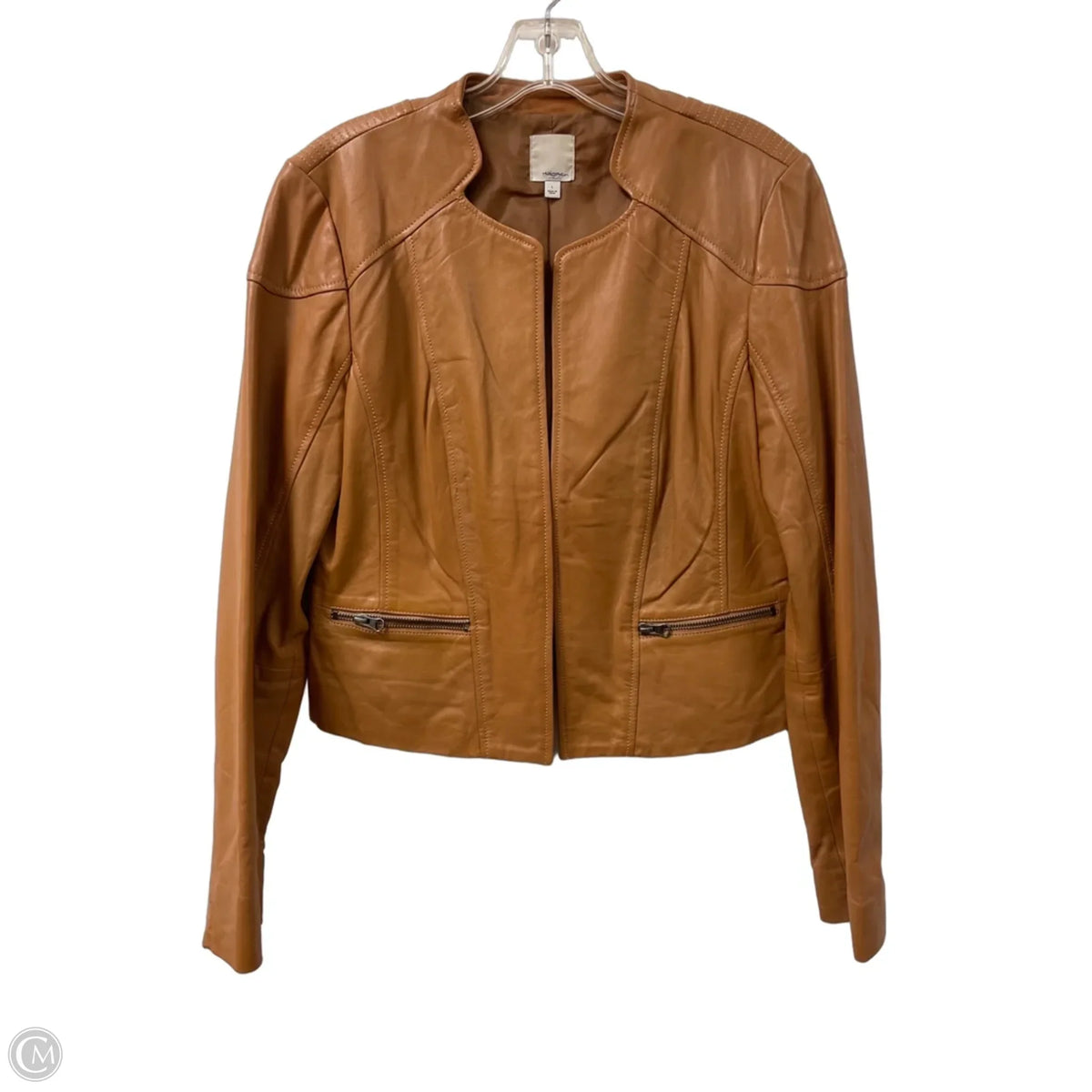 Jacket Leather By Halogen In Brown, Size: L