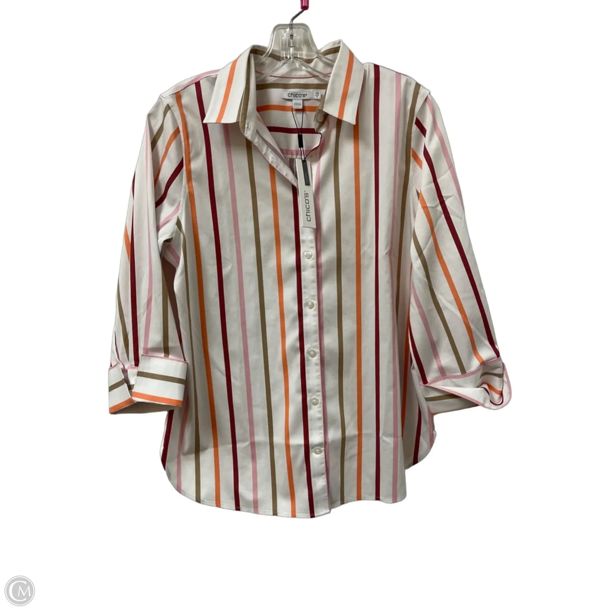 Blouse Long Sleeve By Chicos In Striped Pattern, Size: S