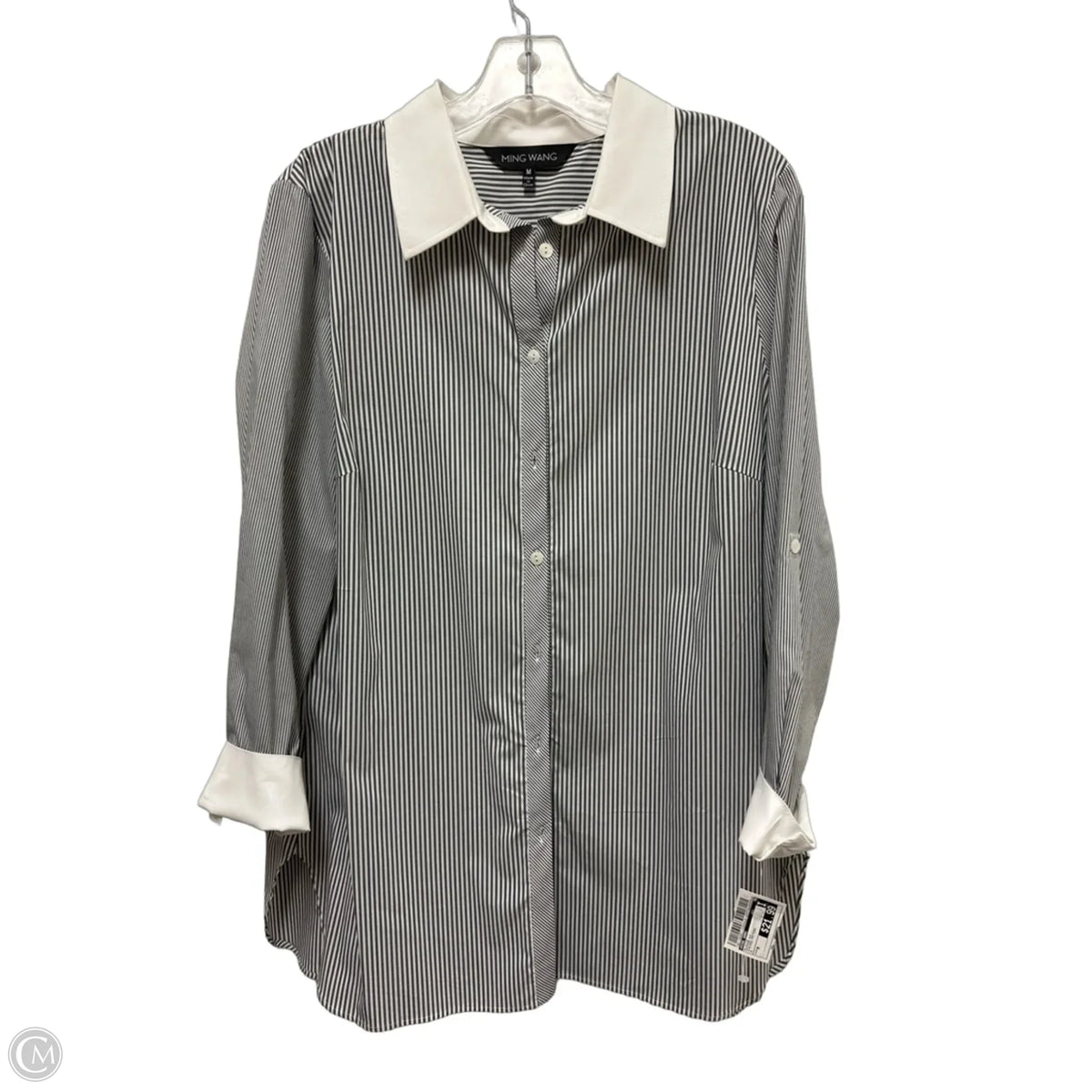 Blouse Long Sleeve By Ming Wang In Striped Pattern, Size: M