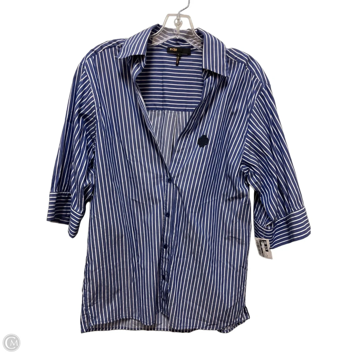 Blouse Long Sleeve By Maje In Blue & White, Size: S