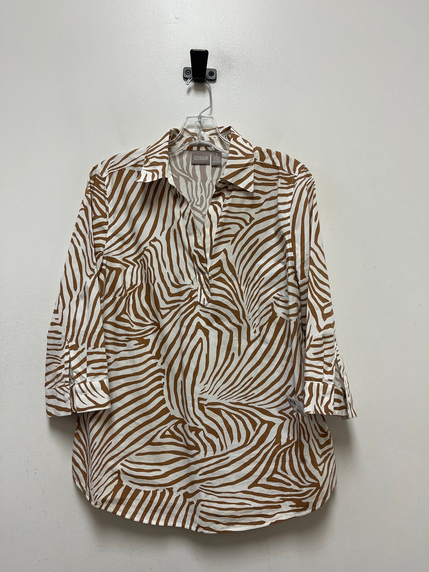 Brown & White Top Long Sleeve Chicos, Size M