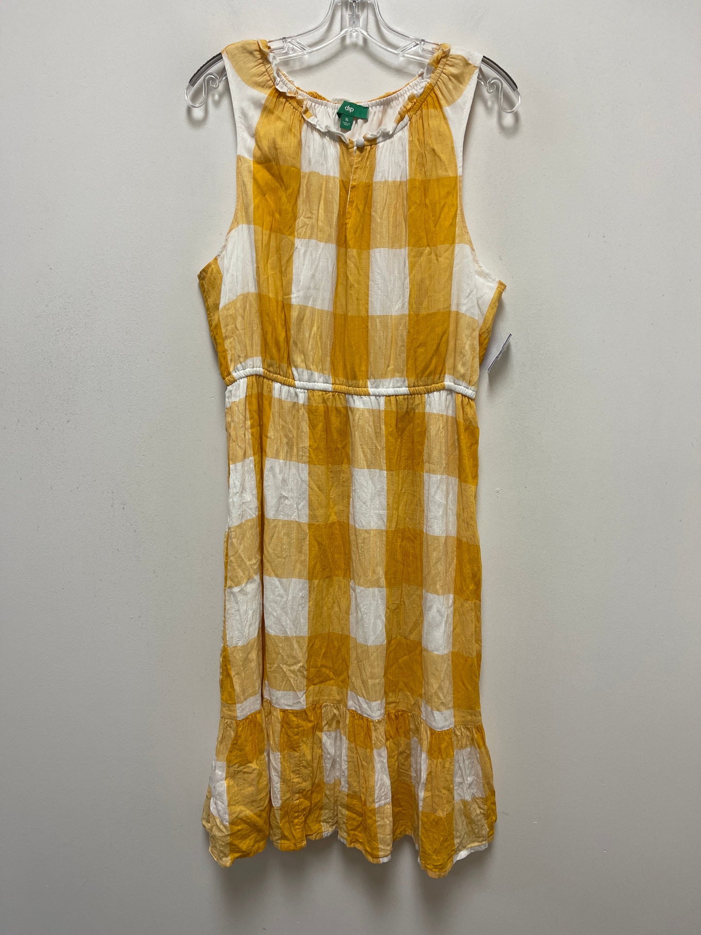 White & Yellow Dress Casual Short Dip, Size Xl
