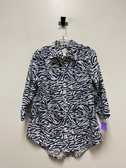 Blue & White Top Long Sleeve Chicos, Size M