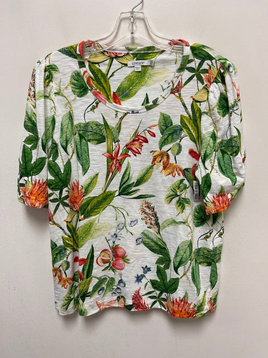 Floral Print Top Short Sleeve Chicos, Size Xl