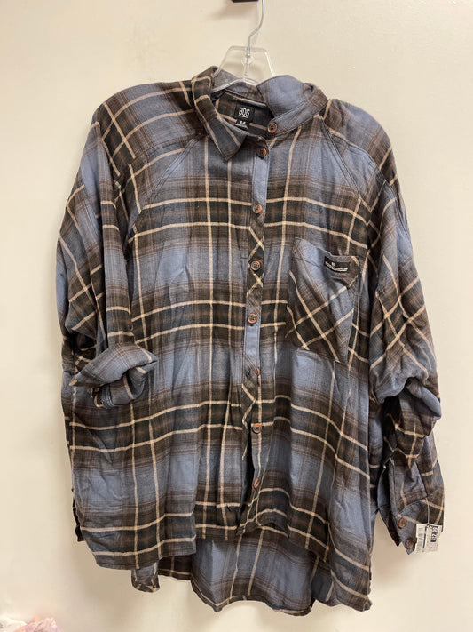 Plaid Pattern Top Long Sleeve Bdg, Size S