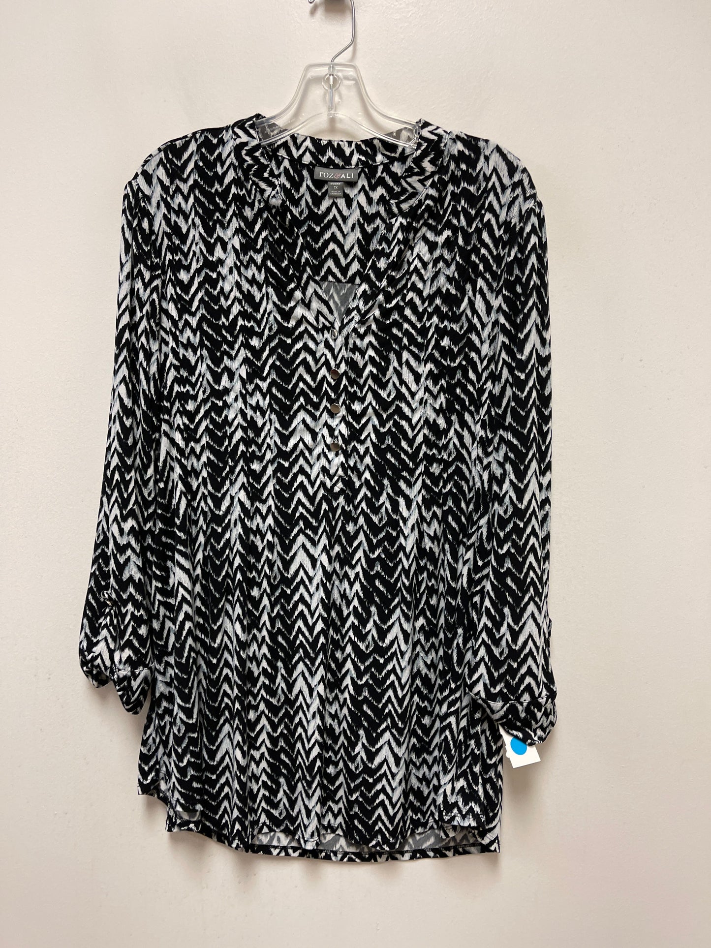 Black & White Top Long Sleeve Roz And Ali, Size 1x