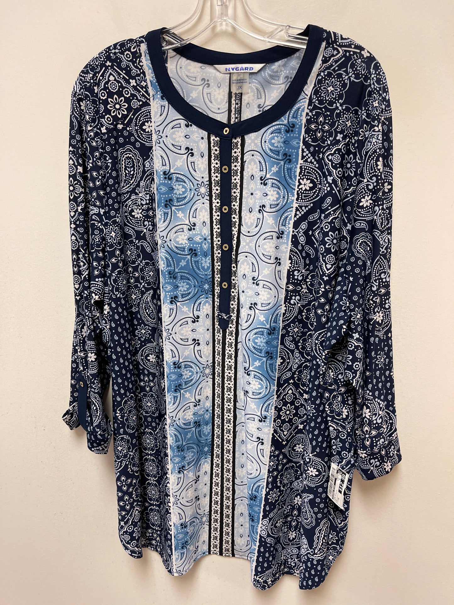 Blue & White Top Long Sleeve Nygard Peter, Size 3x