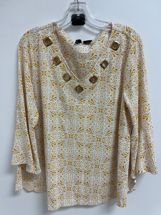 White & Yellow Top Long Sleeve New Directions, Size L