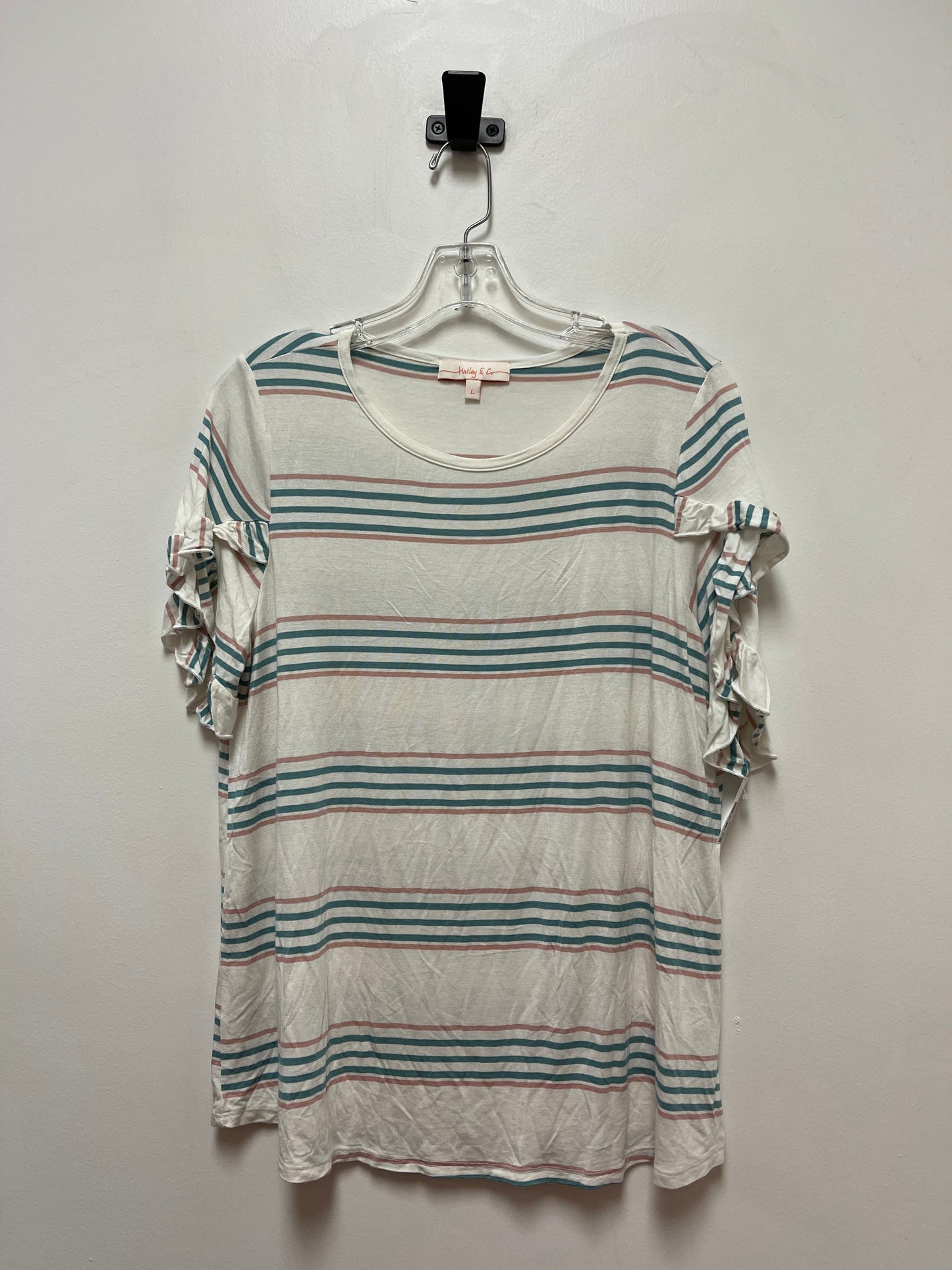 Striped Pattern Top Short Sleeve Clothes Mentor, Size L